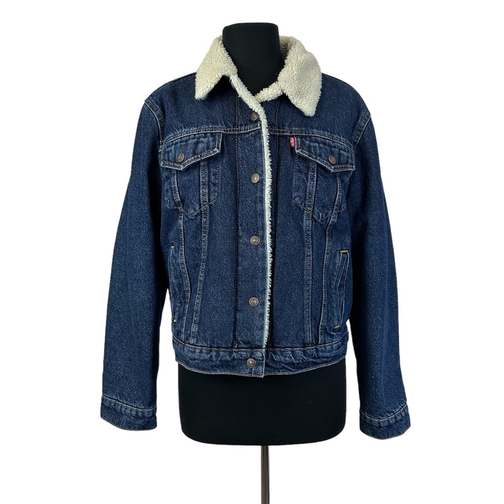 Levi’s Women’s Sherpa Lined Trucker Cropped Jeans Jacket Snap Front XL